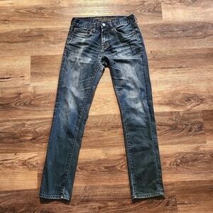 American Eagle Blue Denim Whiskering Skinny Jeans Mens Boys Size 30/32